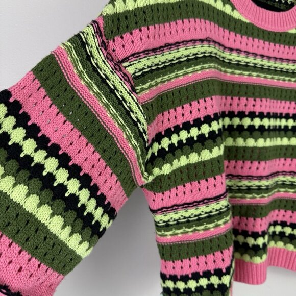 Circus NY Sam Edelman Stripe Knit Sweater XL Pink Green Black Cotton Blend Retro - Picture 5 of 9
